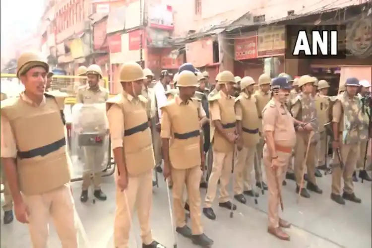 A large police contingent has been deployed to maintain peace around the Kashi Vishwanath Temple-Gyanvapi Mosque complex.