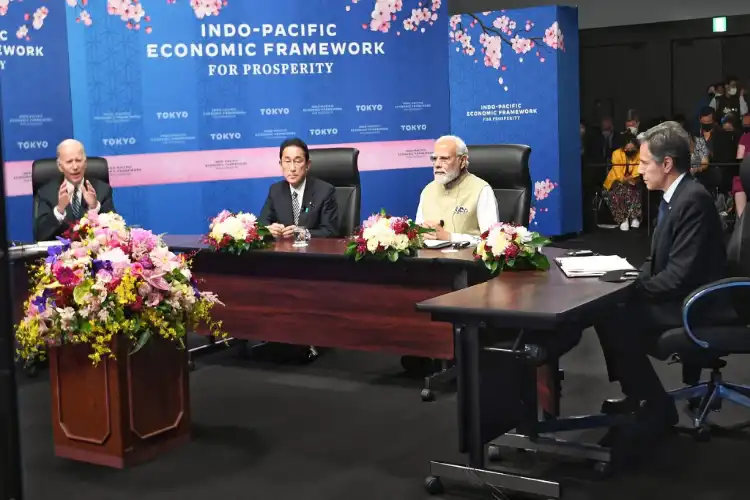 PM Modi and other leaders taking part in the programme to launch of the Indo-Pacific Economic Framework (IPEF)