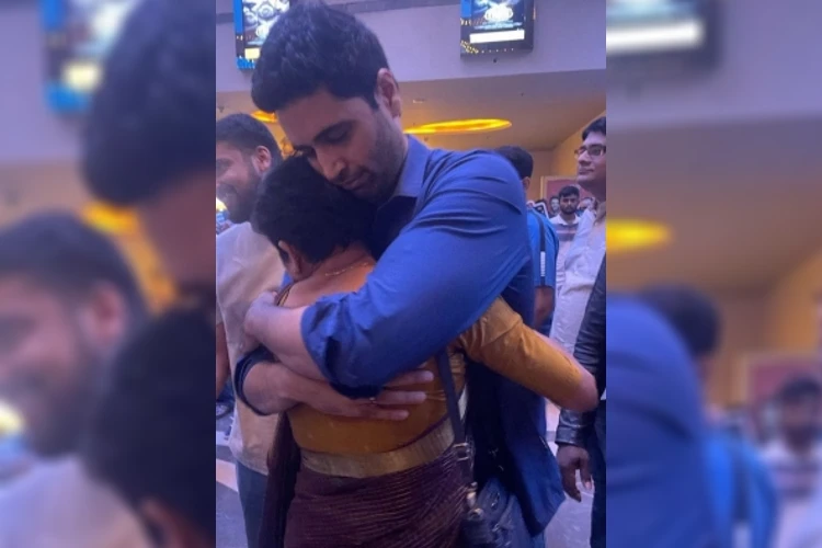 An emotional mother of Major Sandeep hugging the actor Adivi