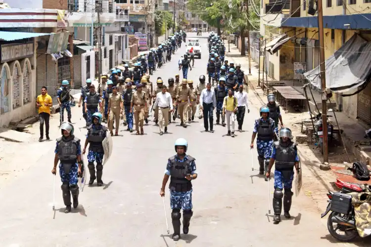Police patrolling streets of Prayagraj after curfew was imposed