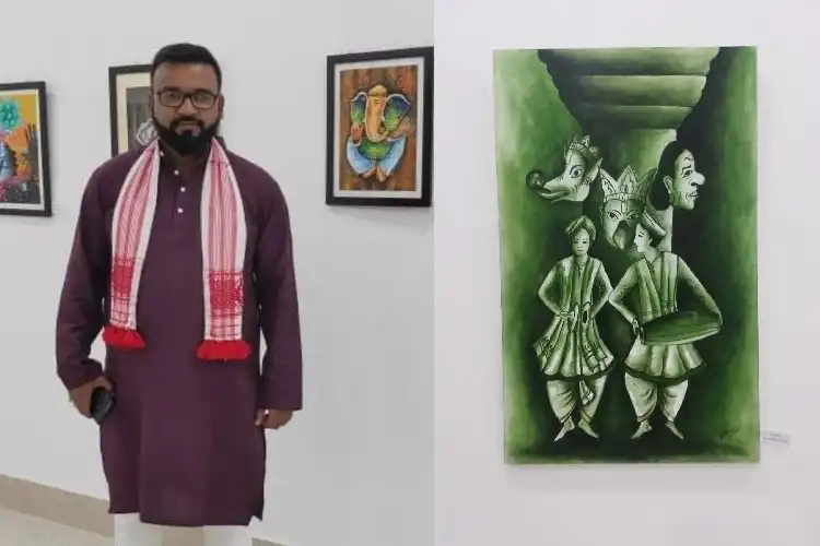 Ali Hydor with his painting