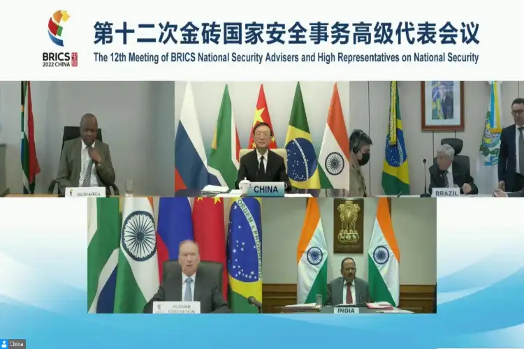 NSA Ajit Doval addressing National Security chiefs of  Brazil, Russia, China and South Africa n the virtual Conference