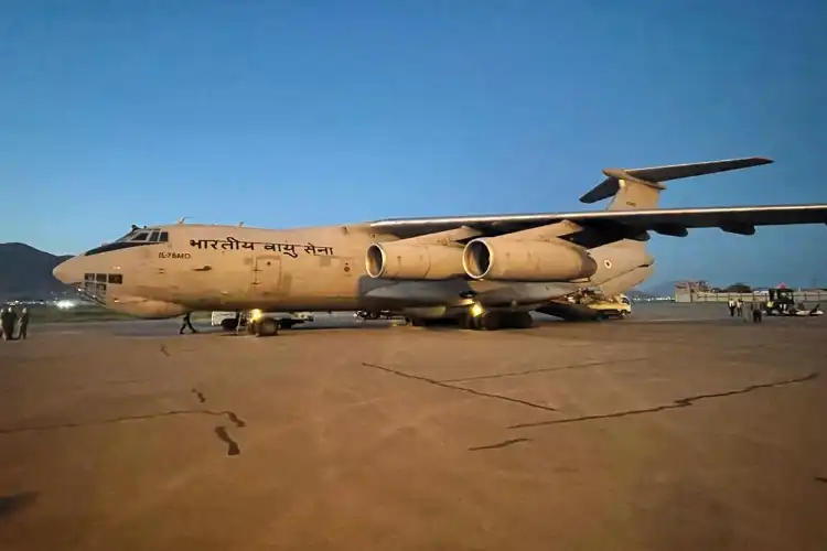 The IAF plane with relief materials at Kabul airport