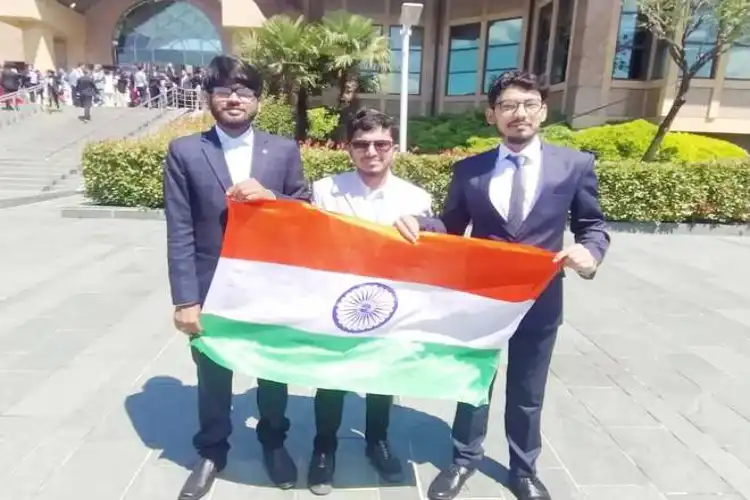 Turkey: International Debate Competition, Ammar, Shadab and Izhar Waving Indian Flag