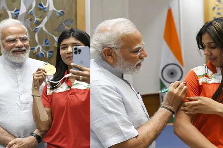Prime Minister Narender Modi meeting World champion Nikhat Zareen