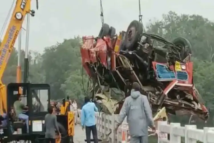 A passenger bus fell off a bridge in Dhar, MP