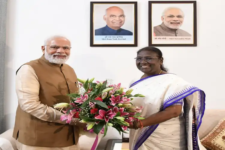 Prime Minister Narendra Modi greets India's 15th President-elect Droupadi Murmu 