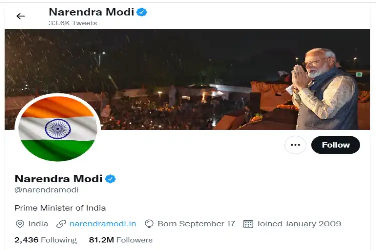 Screenshot of PM Modi's twitter account