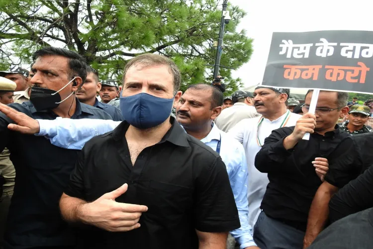 Congress leader Rahul Gandhi during a protest march in New Delhi