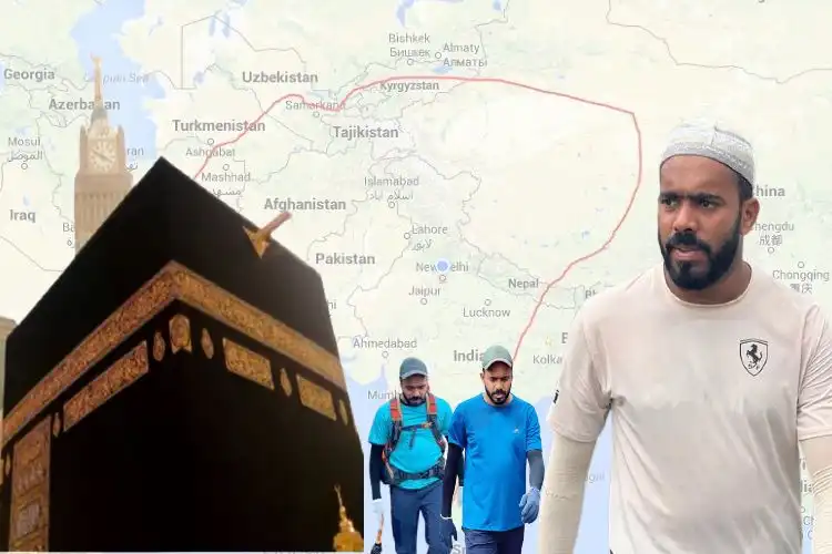 Shihab Chittur and the route of his pilgrimage journey (Images from Dr Shihab Chittur's social media posts)