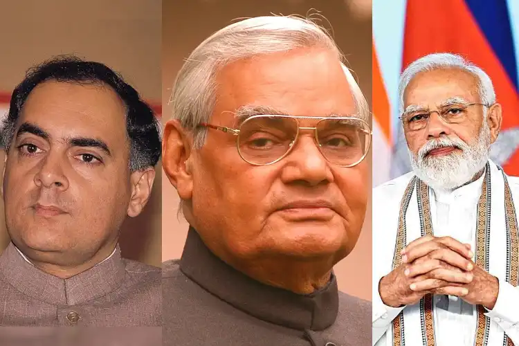 Prime Ministers Rajiv Gandhi, Narendra Modi, and Atal Behari Vajpayee