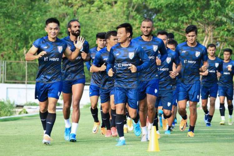 Indian football team in a practice session