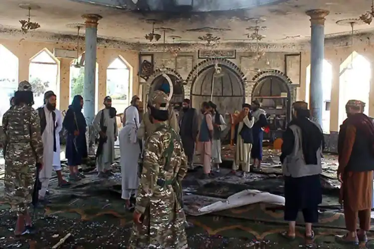 Scene of devastation inside mosque in Kunduz after a blast 