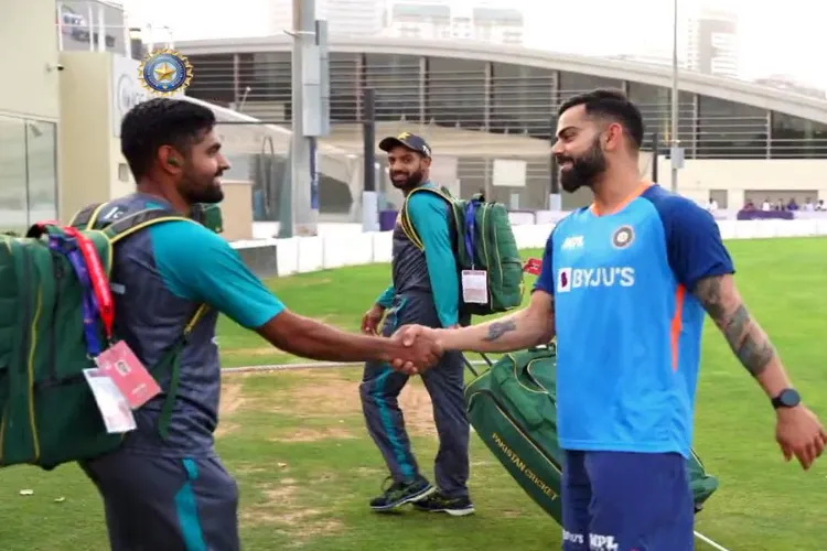 Virat Kohli and Babar Azam shaking hands in Dubai