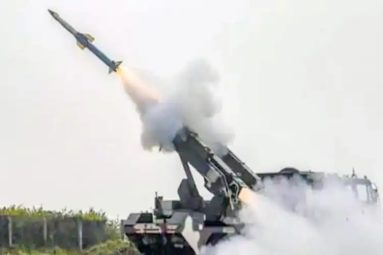 Quick Reaction Surface to Air Missile (QRSAM) system takes off from the Odisha Coast.