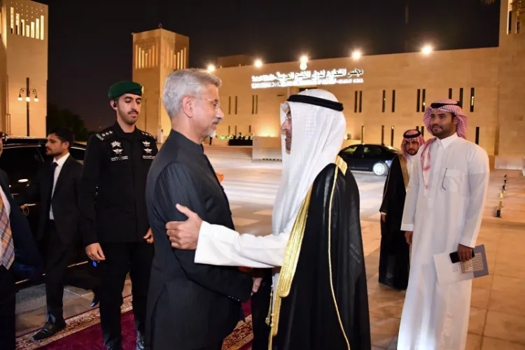 External Affairs Minister S. Jaishankar with GCC Secretary General Nayef Falah Mubarak Al-Hajraf