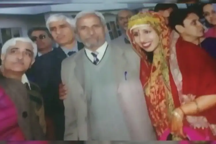Ashok Khushu (third from right) holding on to his friend Mohd. Ashraf arm at his daughter Shikha's wedding