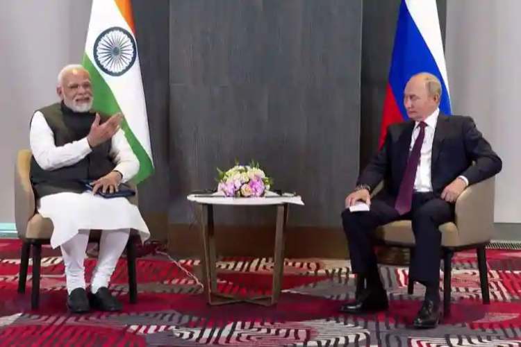 PM Modi with Vladmir Putin during their bilateral in Samarkand