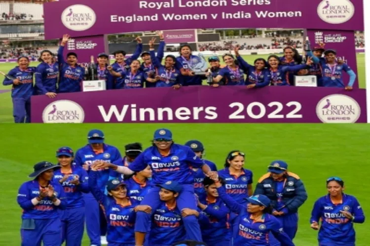 Indian women's cricket team celebrating their victory over England 