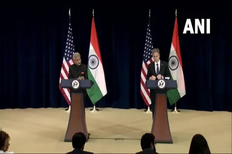 Jaishankar and Blinken at a joint Press conference 