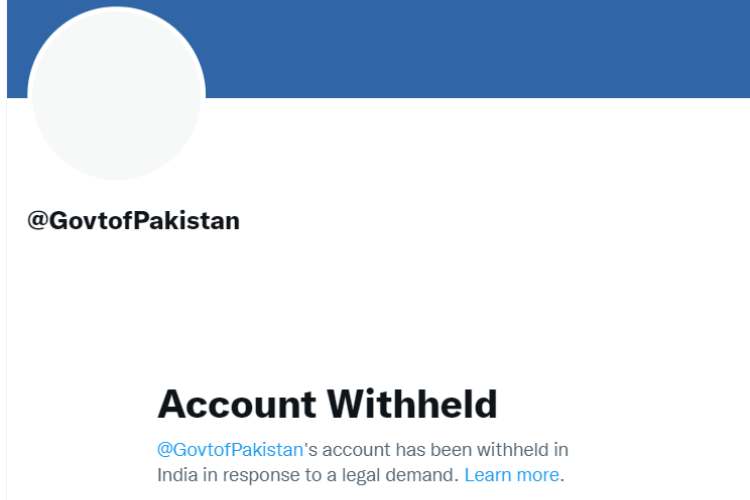 Twitter handle of Pak government has been withheld in India