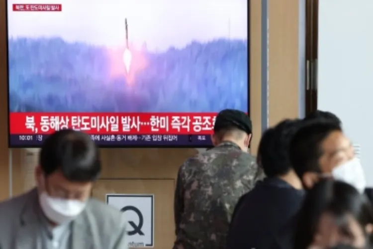 Seoul: This file photo, taken on Sept 25, 2022 shows a news report on a North Korean missile launch