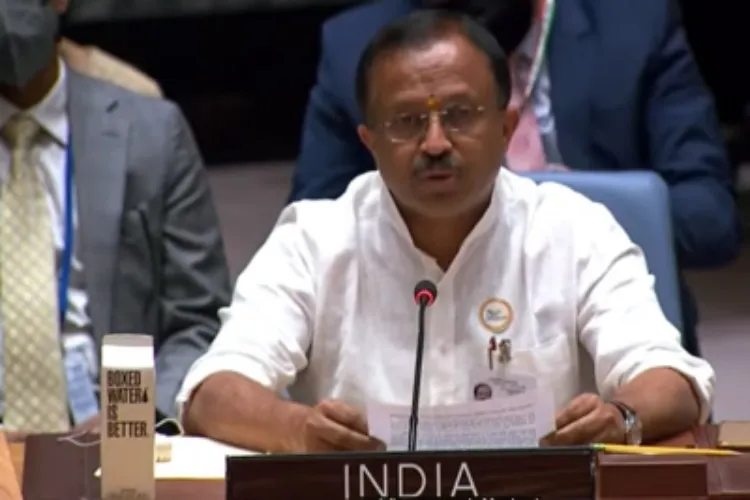 MoS External Affairs V. Muraleedharan speaking at a UNSC debate in May, 2022