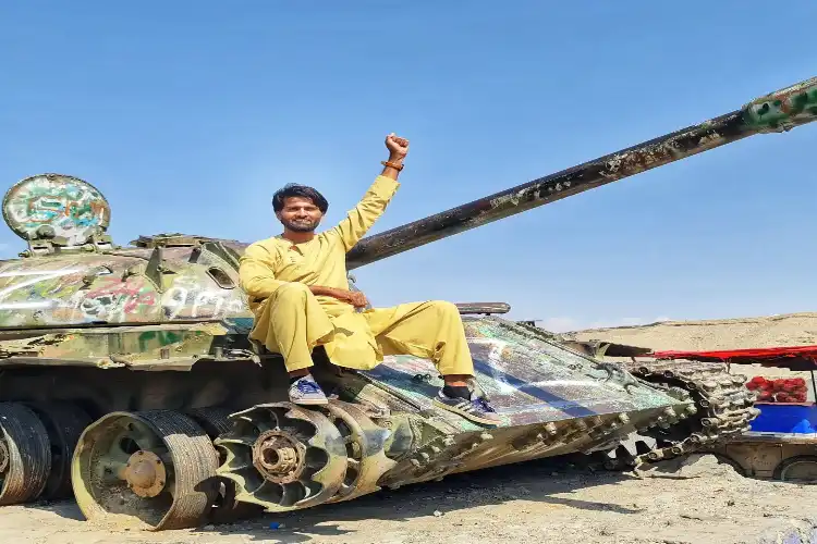 Kailash atop the Soviet Tank outside Jalalabad (Courtesy: Facebook page of Indo-Trekker)