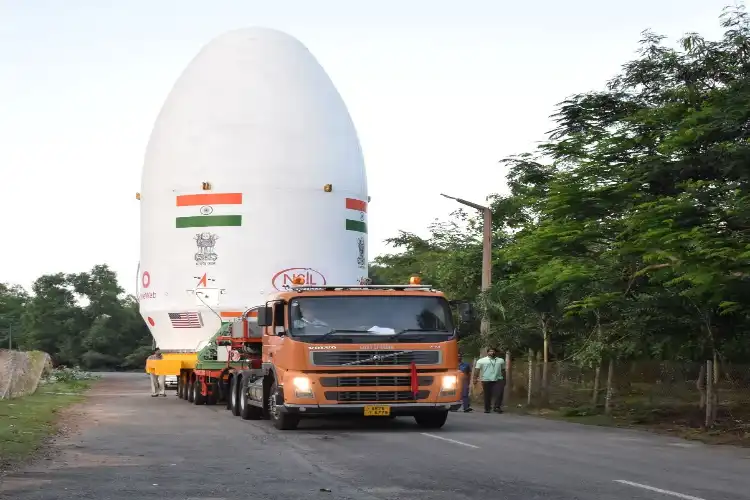 LMV-3 Rocket with all 36 satellites encapsulated inside on its way to Sriharkota