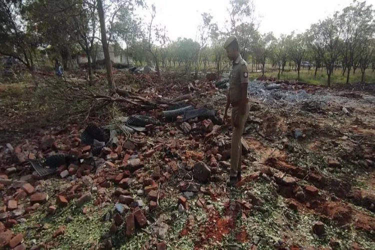 A view of the fireworks unit where a blast took place in Madurai