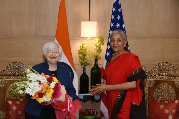 US Treasury Secretary Janet Yellen with Finance Minister Nirmala Sitharaman