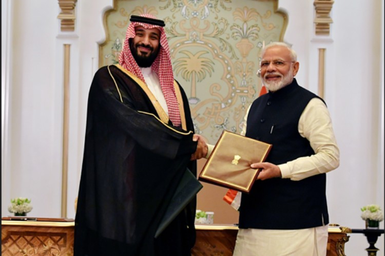 Prime Minister Narendra Modi with the Saudi King Mohammad bin Salman in Riyadh