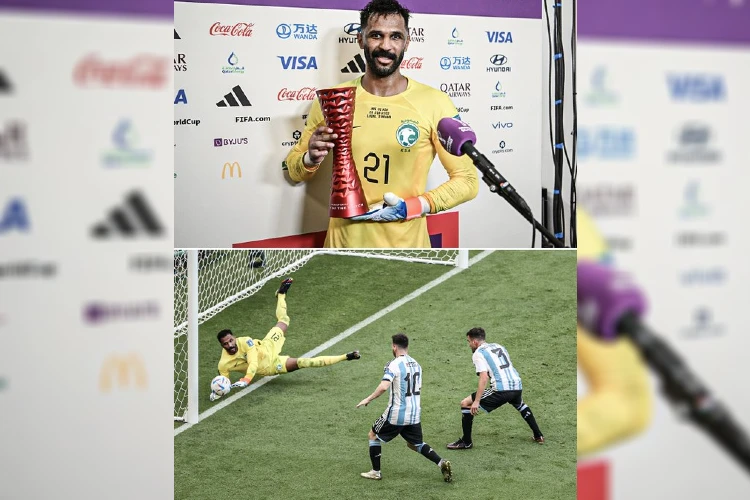 Mohammed Al Owais, Saudi Arabia's goalie saved 5 goals, holding player of the match trophy