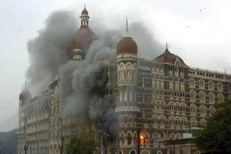 File picture of Hotel Taj Mahal Palace on fire set by terrorists