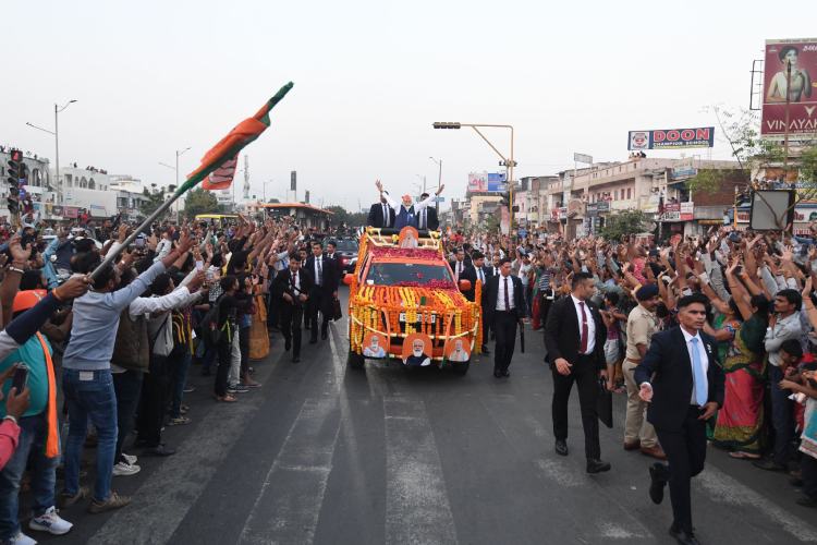 PM Modi during the roadshow in Gujarat