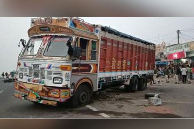 The truck hit bystanders after its tyre burst killing seven people