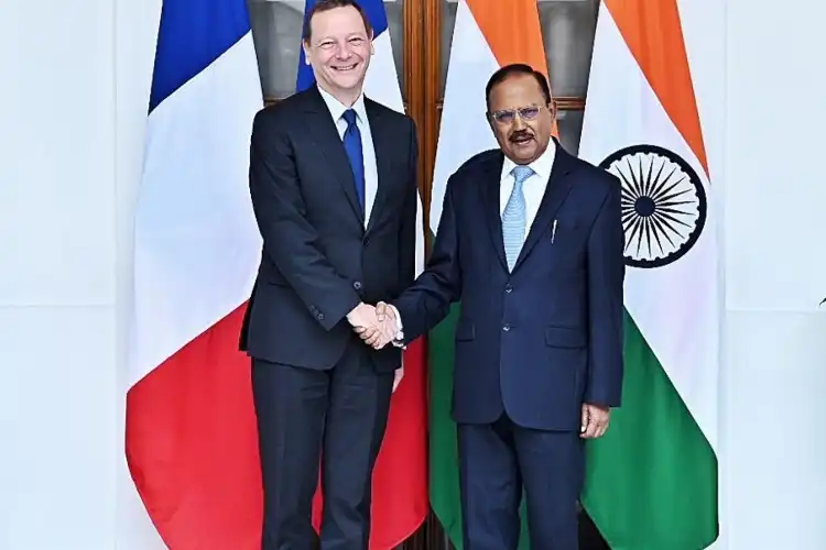 National,security Advisor Ajit Doval and his French Counterpart Emmanuel Bonne before their meeting