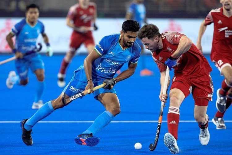 Action during the India-England Hockey World Cup match in Rourkela