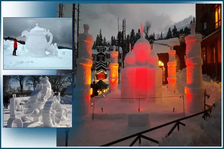 Some snow sculptures made by the team from Kashmir