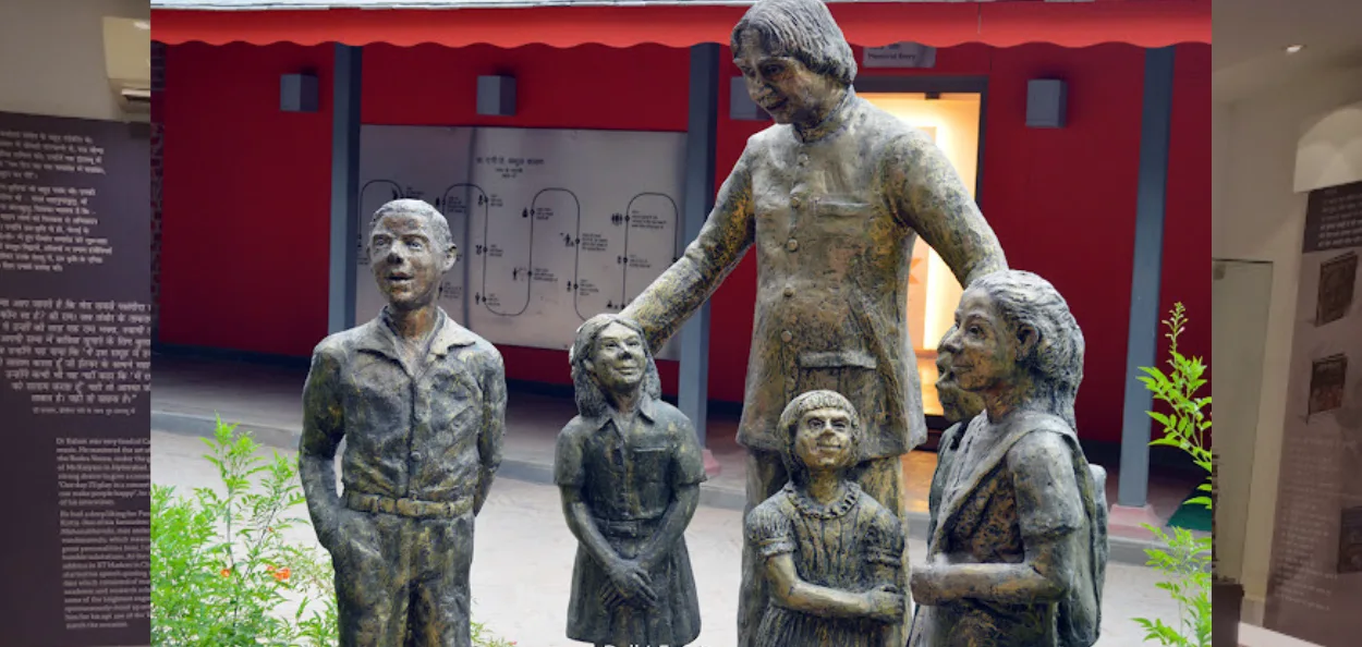 A P J Abdul Kalam with children: an exhibit from the National memorial at Rameshwaram 