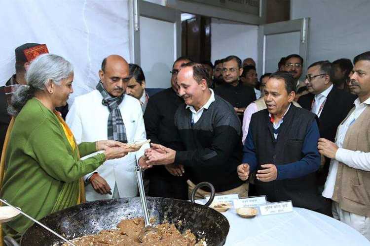 Union Finance Minister Nirmala Sitharaman during the Halwa ceremony