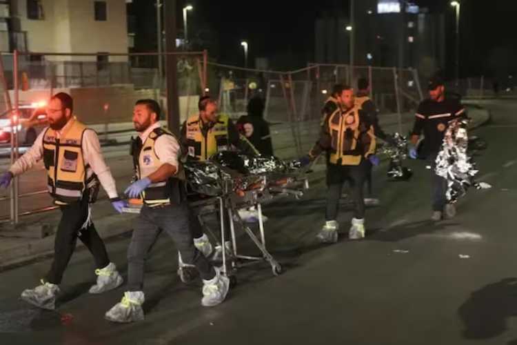 Injured being taken by paramedics 