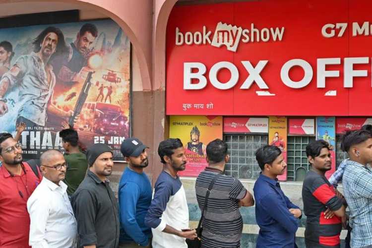 Queue outside a cinema hall screening 'Pathaan'