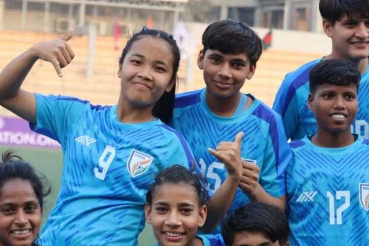 Indian girls after trouncing Bhutan in the SAFF U-20 Football Championship