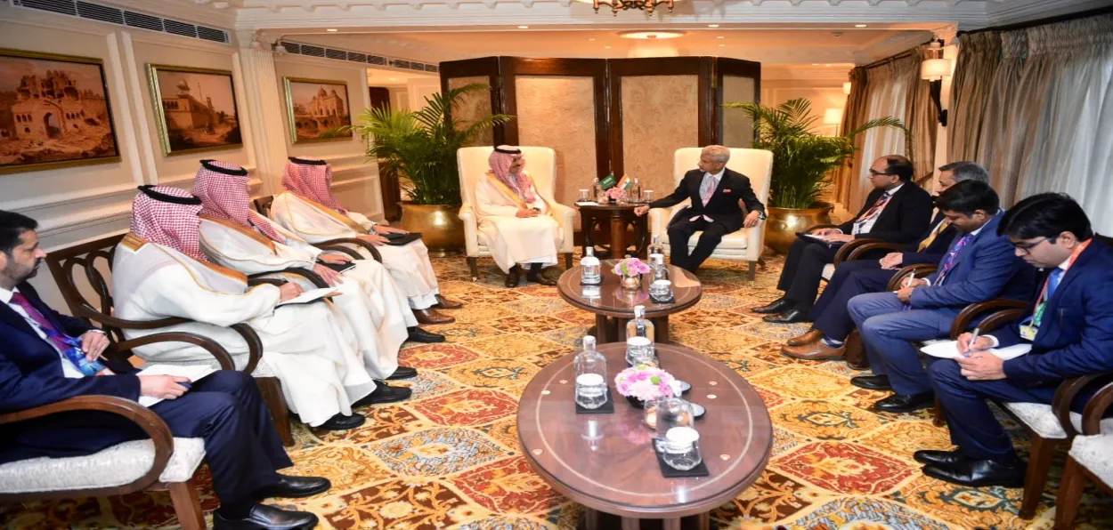 Dr S Jaishankar interacting with the Saudi Arabia delegation during the G-20 Foreign Ministers' meeting in Delhi 