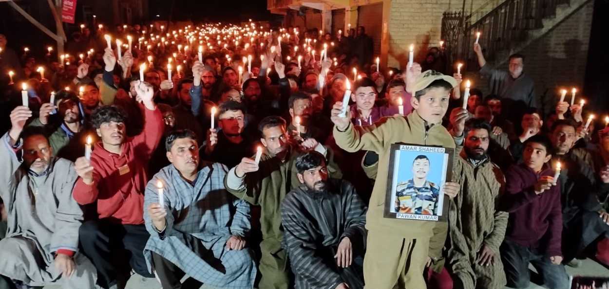 Thousands of locals joined a candlelight march for Sepoy Pawan Kumar in Pulwama
