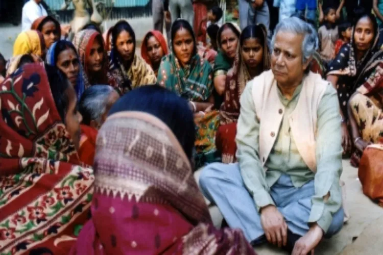 Bangladeshi Nobel laureate Muhammad Yunus interacting with women