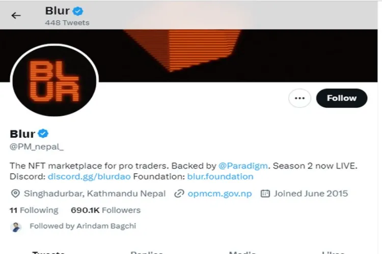 Screengrab of the Nepal PM's Twitter page