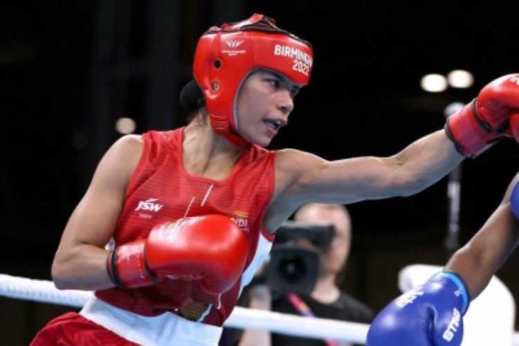 Nikhat Zareen in action during her first round bout in the IBA Women's World Boxing Championship