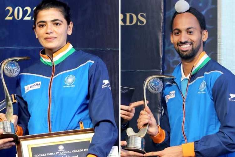 Savita and Hardik Singh with their awards